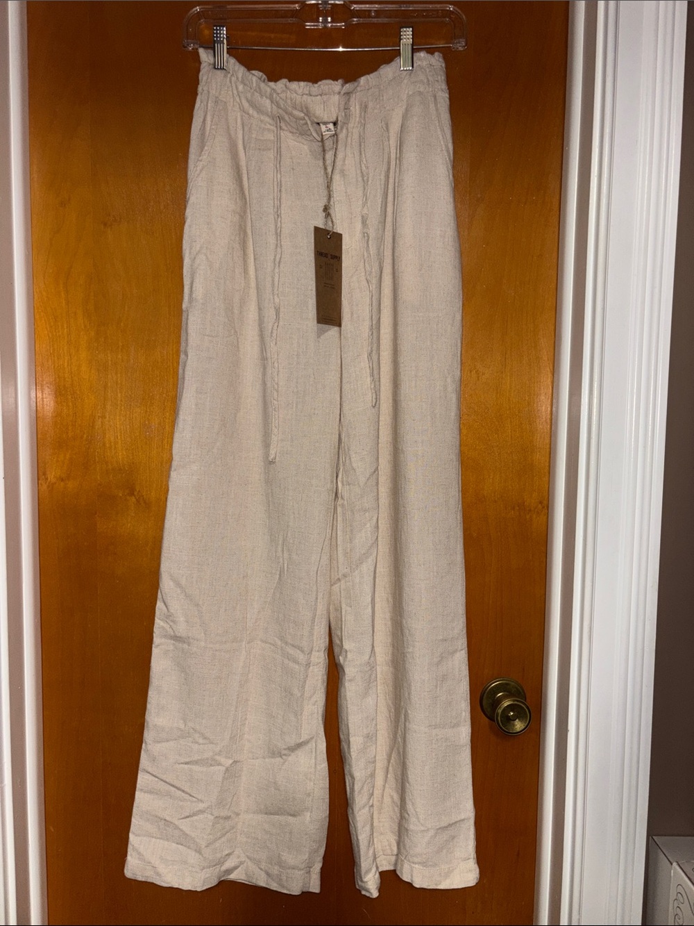Thread & Supply Beige Wide-Leg Linen-Blend Pants